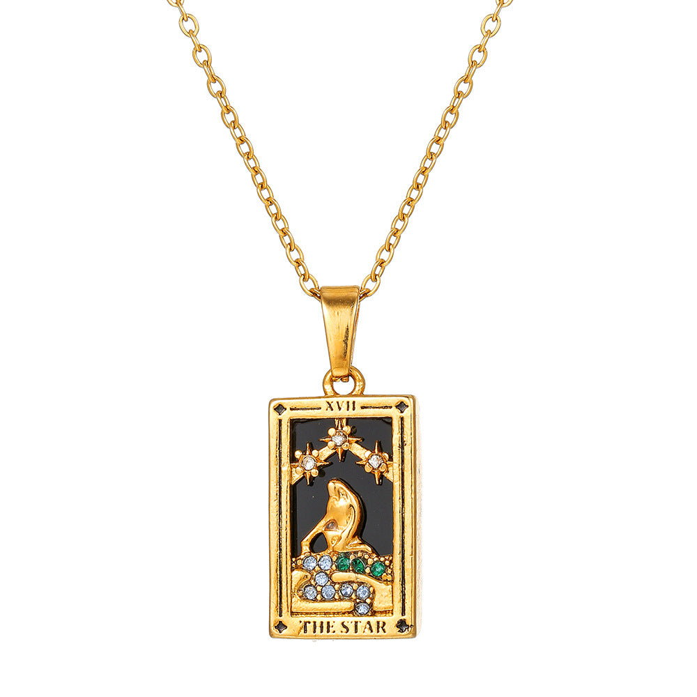 Vintage Stainless Steel Oil Drop Tarot Pendant Clavicle Chain